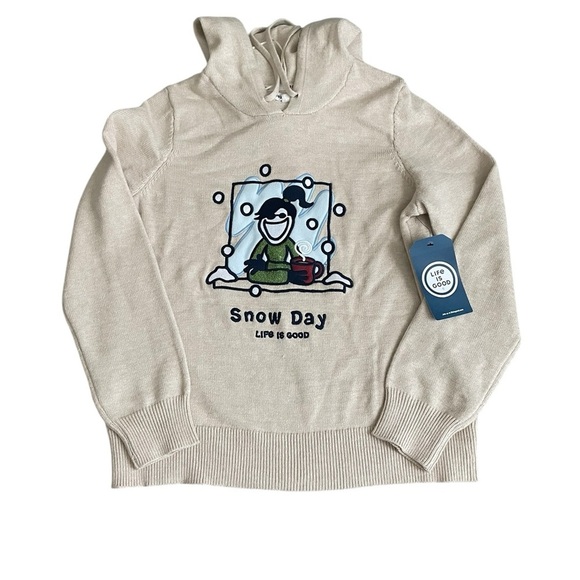 Life is Good Snow Day Knitted Pullo Hoodie Size M - Picture 2 of 10